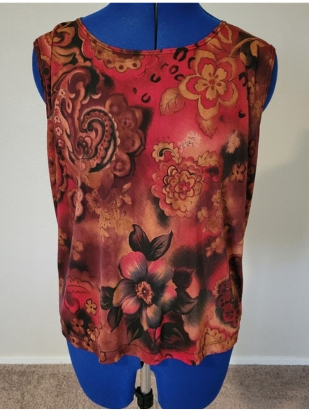 Chico's Travelers Size 2 Large (12/14) Sleeveless Red Floral Blouse - Picture 7 of 9